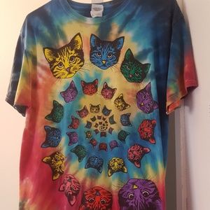 Funky tie dye kitty cat shirt (m)